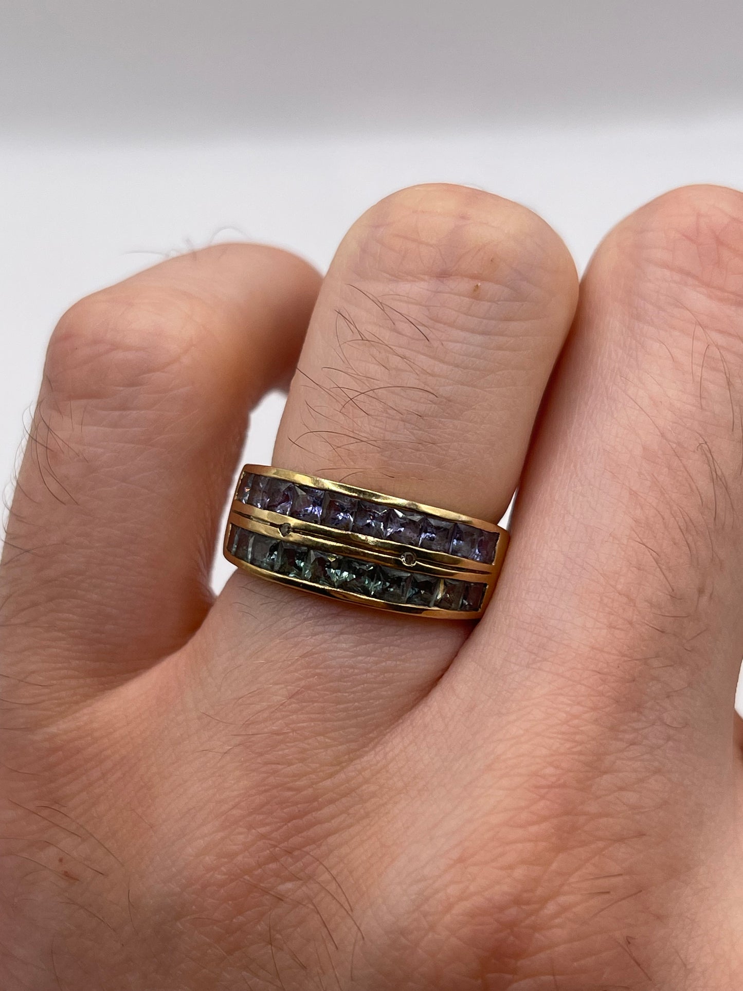 9ct gold alexandrite, tanzanite and diamond ring