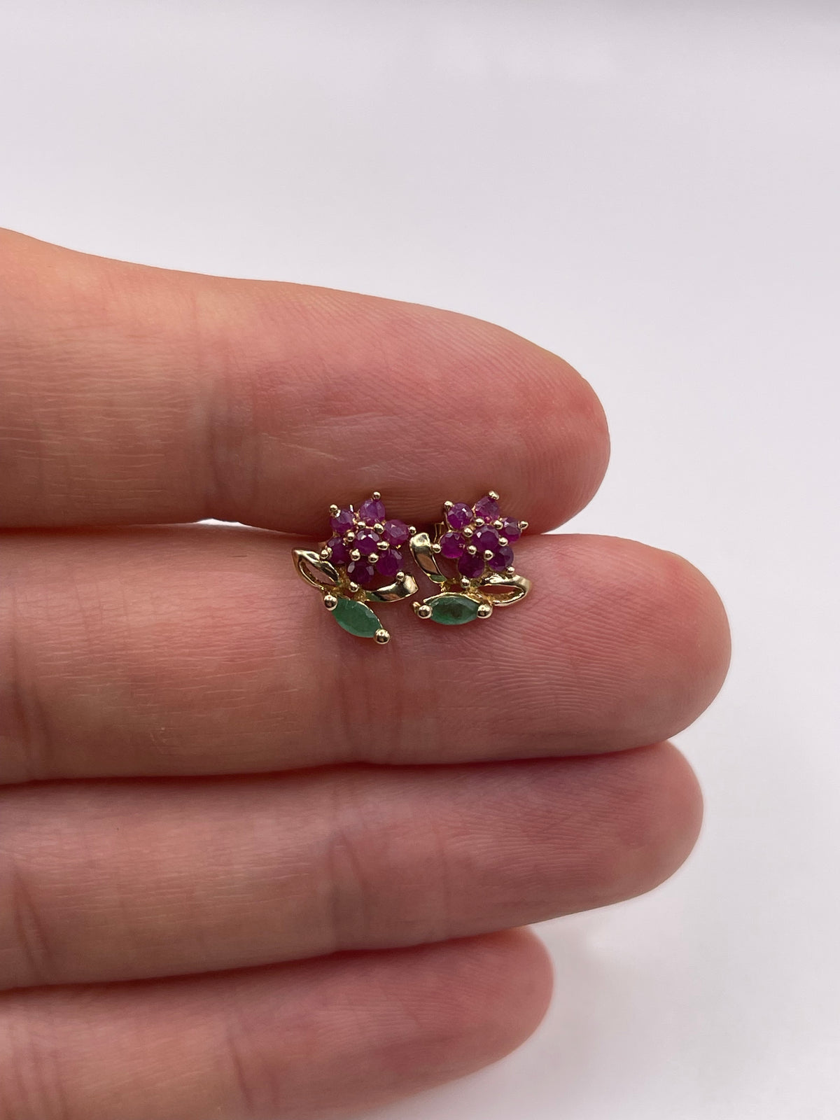 9ct gold ruby and emerald earrings