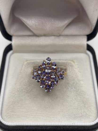 9ct gold tanzanite cluster ring
