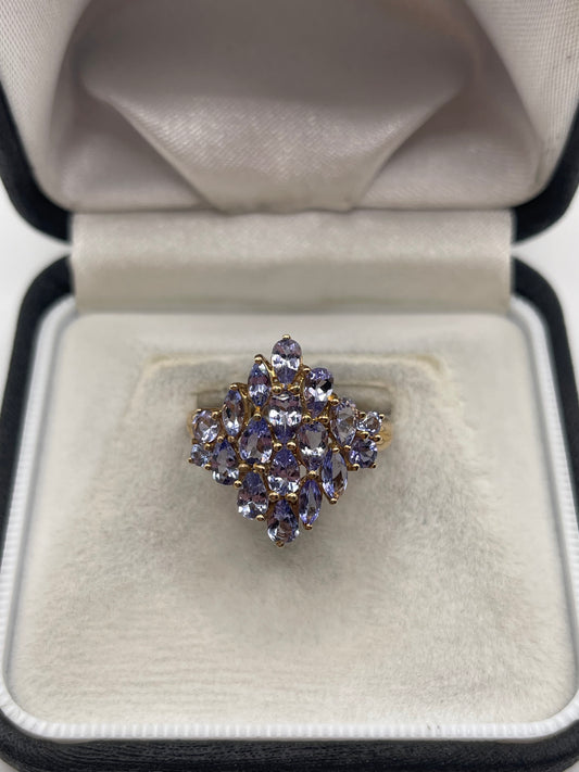 9ct gold tanzanite cluster ring