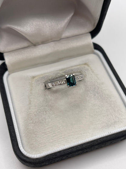 Palladium tourmaline and diamond ring