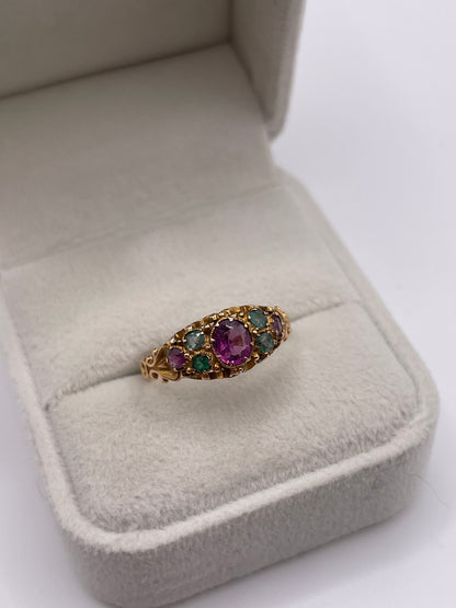 Antique 15ct gold garnet and emerald ring