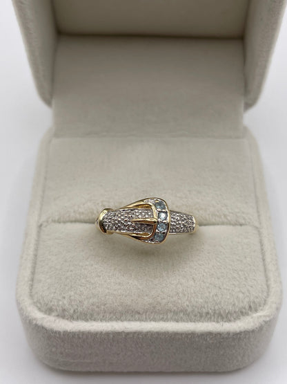 9ct gold topaz and diamond buckle ring