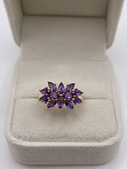 9ct gold amethyst cluster ring