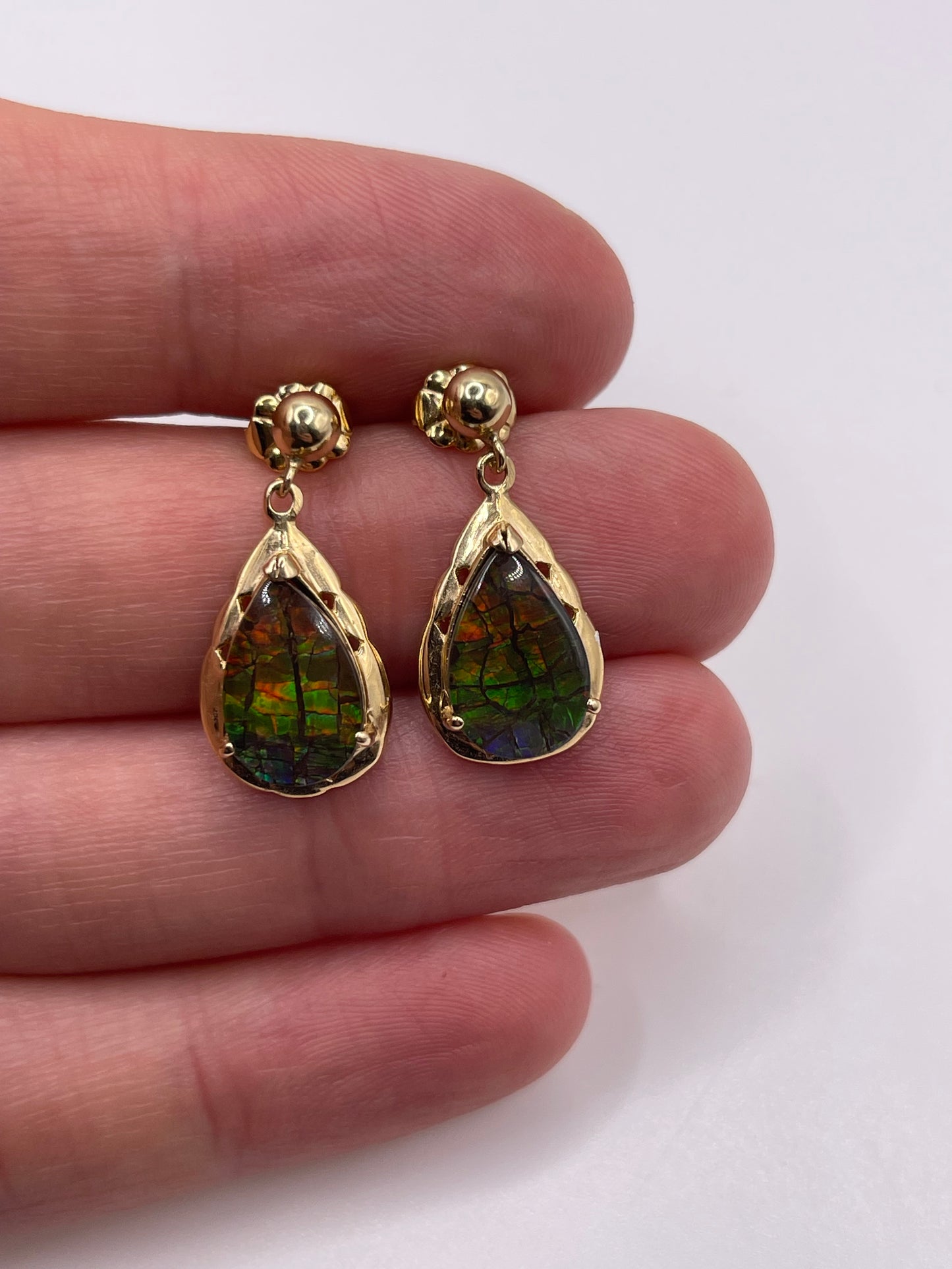 14ct gold Ammolite earrings