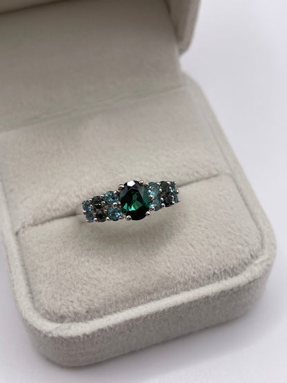 9ct white gold multi gemstone cluster ring
