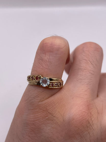 9ct gold aquamarine and pink sapphire ring