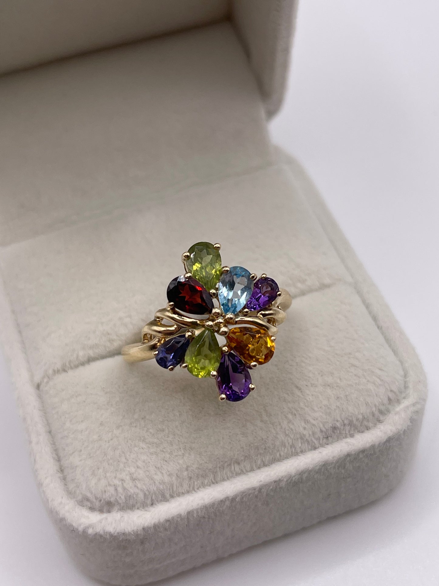 9ct gold multi gemstone cluster ring