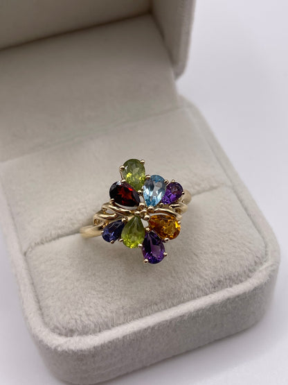 9ct gold multi gemstone cluster ring