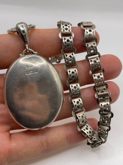Antique silver locket and collar