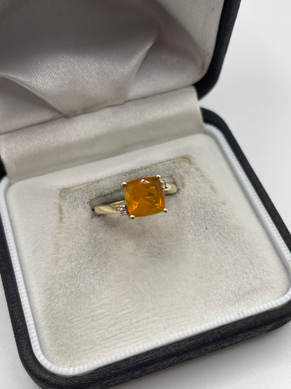 9ct gold fire opal and zircon ring