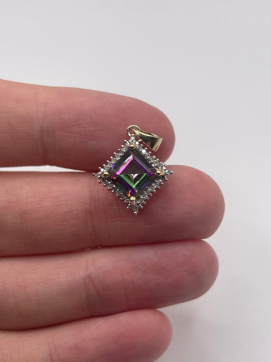 9ct gold mystic topaz and diamond pendant