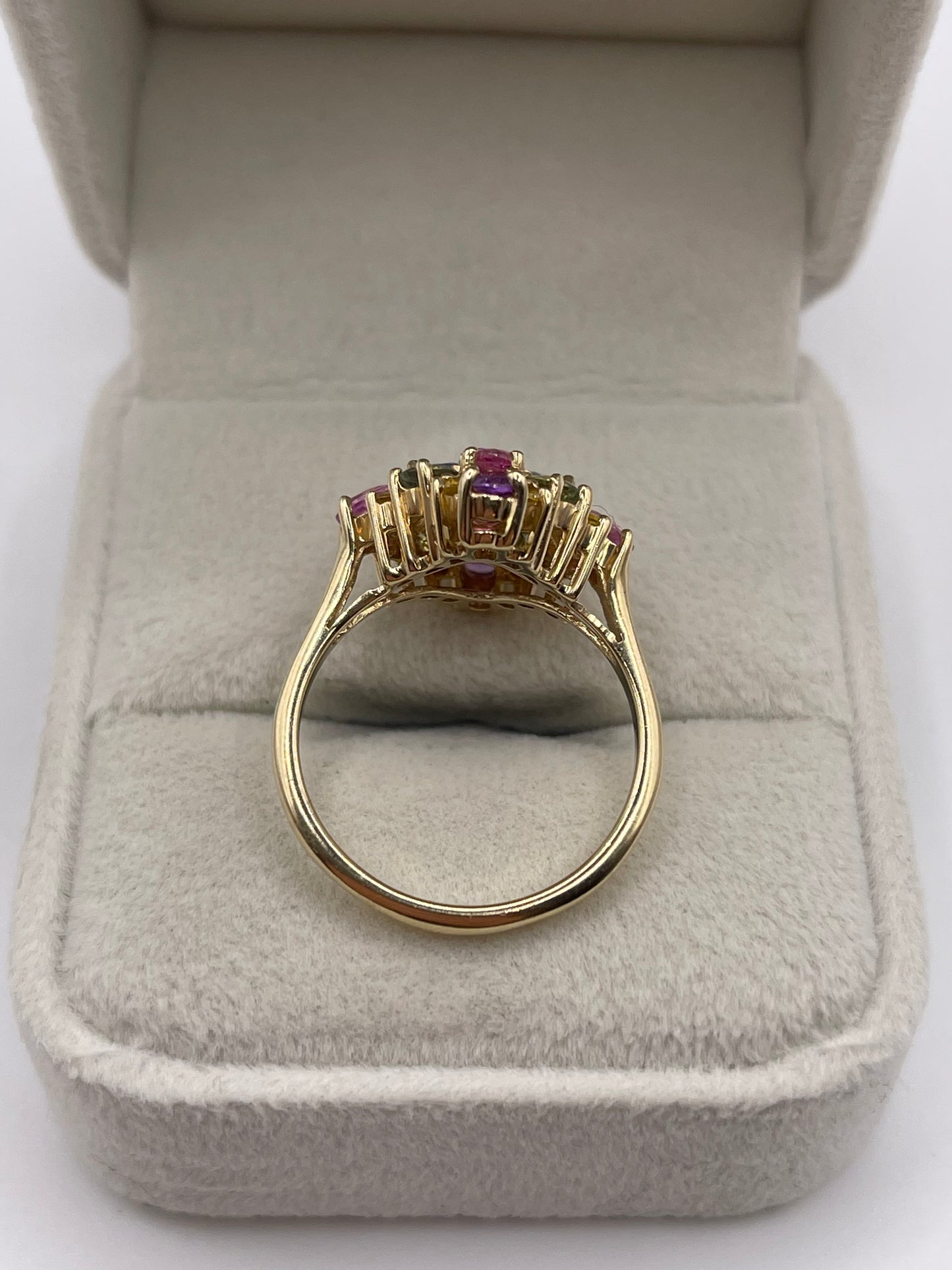 9ct gold multi coloured sapphire cluster ring