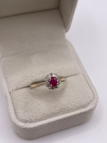 9ct gold ruby and diamond ring