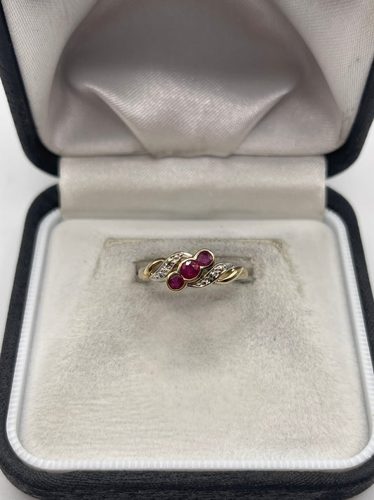 9ct gold ruby and diamond ring