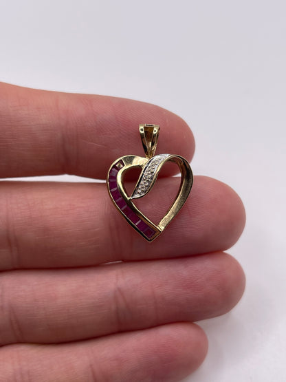 9ct gold ruby and diamond heart pendant
