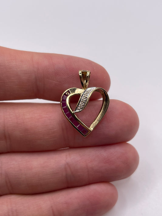 9ct gold ruby and diamond heart pendant