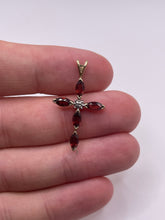 Load image into Gallery viewer, 9ct gold garnet and diamond cross pendant
