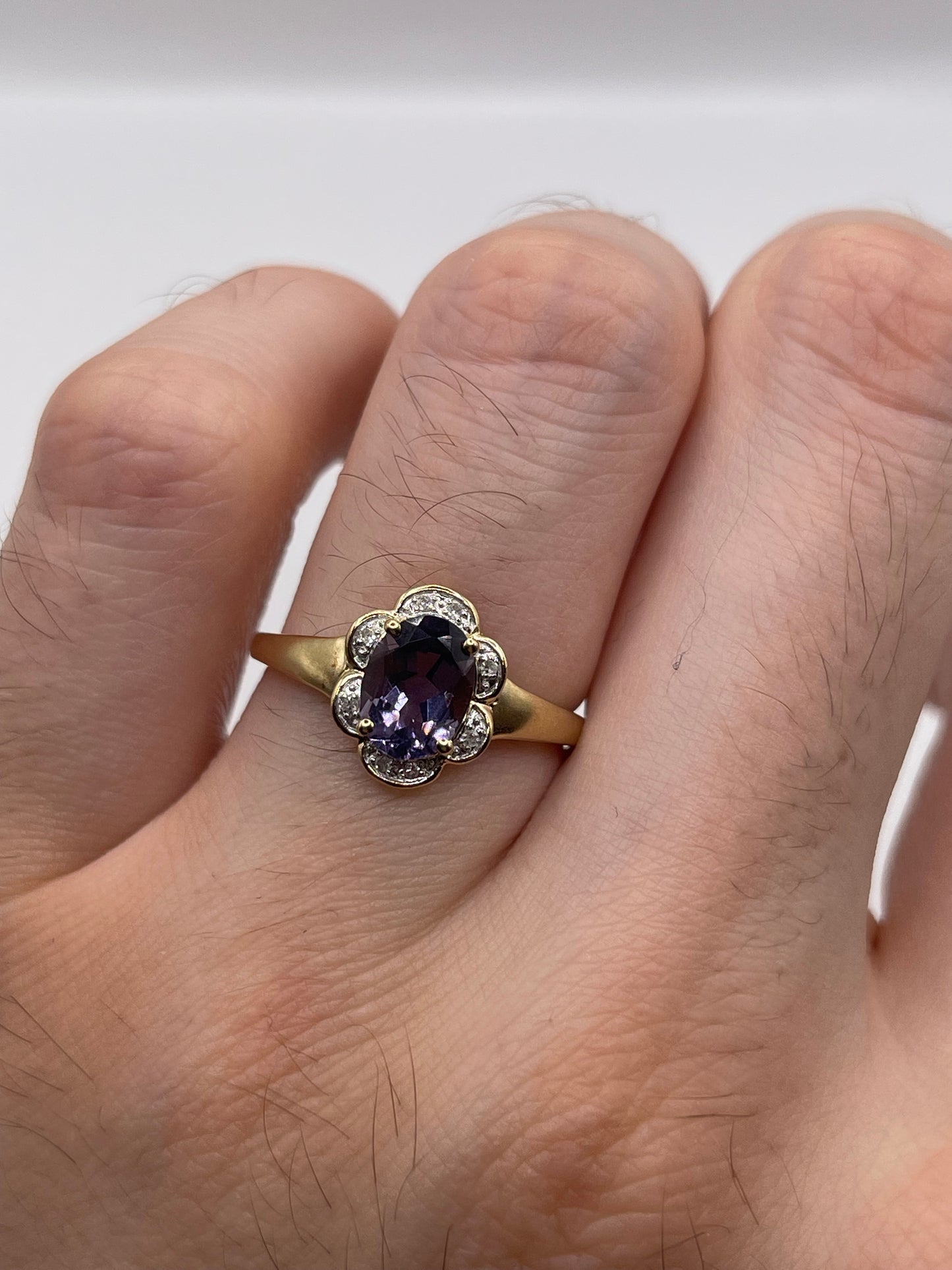 9ct gold iolite and diamond ring