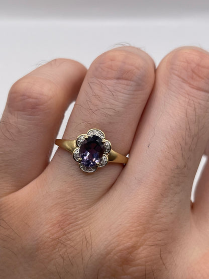 9ct gold iolite and diamond ring