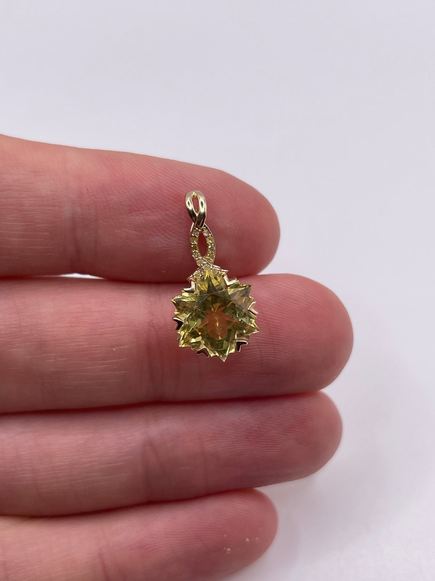 9ct gold lemon quartz and diamond pendant