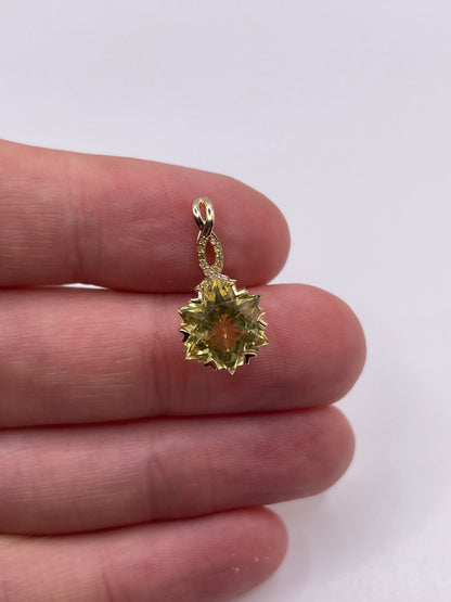 9ct gold lemon quartz and diamond pendant