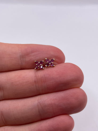 9ct gold ruby cluster earrings