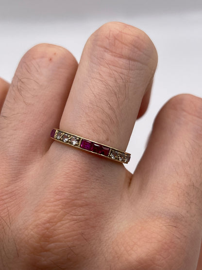 Antique 9ct gold synthetic ruby and paste eternity ring