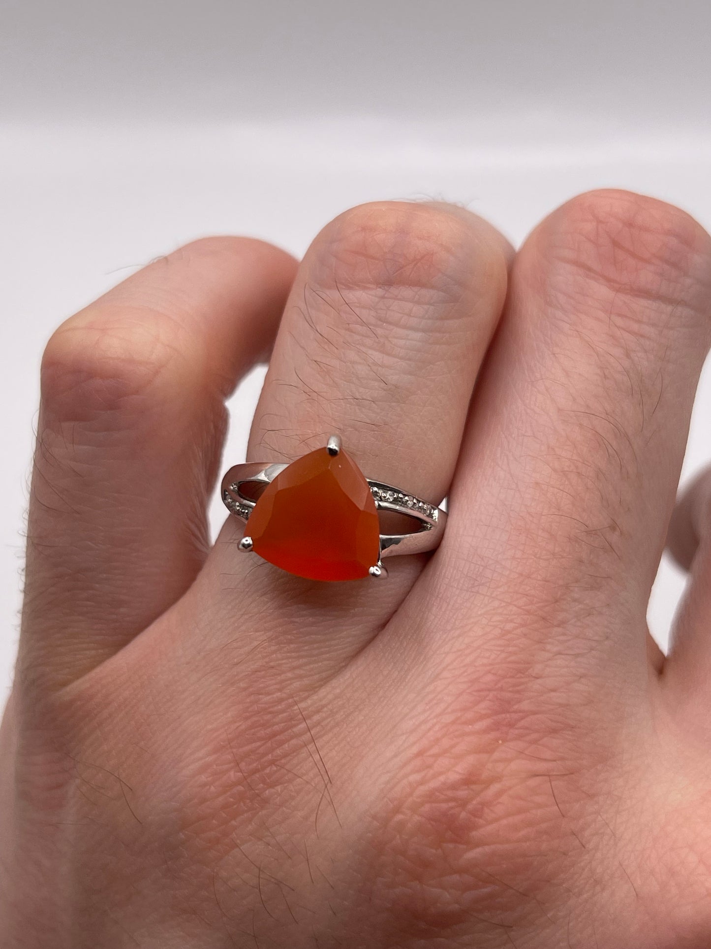 Silver fire opal ring