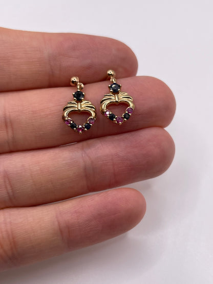 9ct gold sapphire and ruby earrings