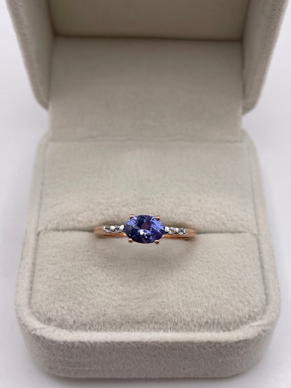 9ct rose gold tanzanite and zircon ring