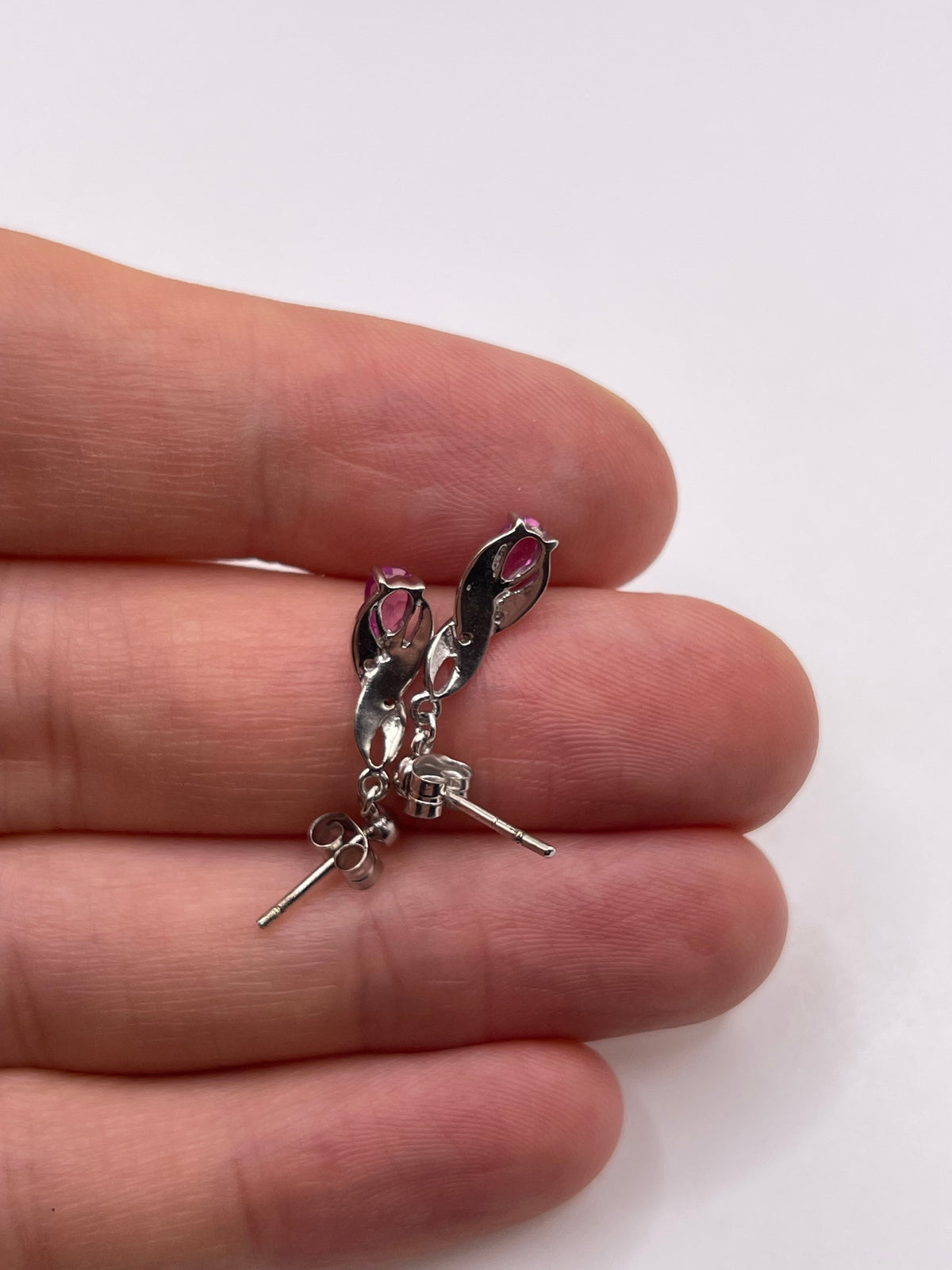 9ct white gold pink sapphire and diamond earrings
