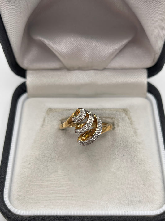 9ct gold diamond spiral ring