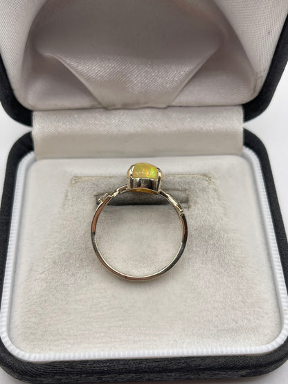 14ct white gold opal and zircon ring
