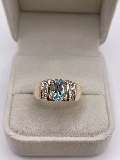 9ct gold aquamarine and diamond ring