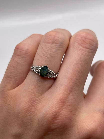9ct white gold opal and zircon ring