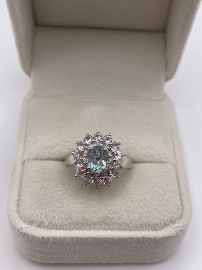 9ct white gold topaz, kunzite and diamond ring