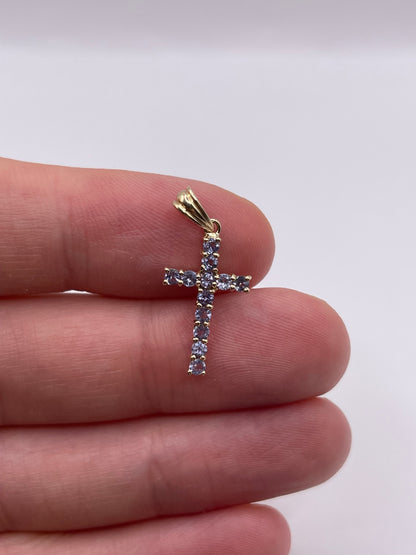 9ct gold tanzanite cross pendant