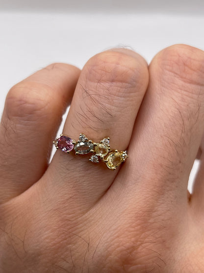 9ct gold multi coloured sapphire ring