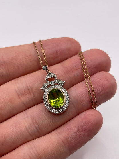 9ct gold peridot and diamond necklace
