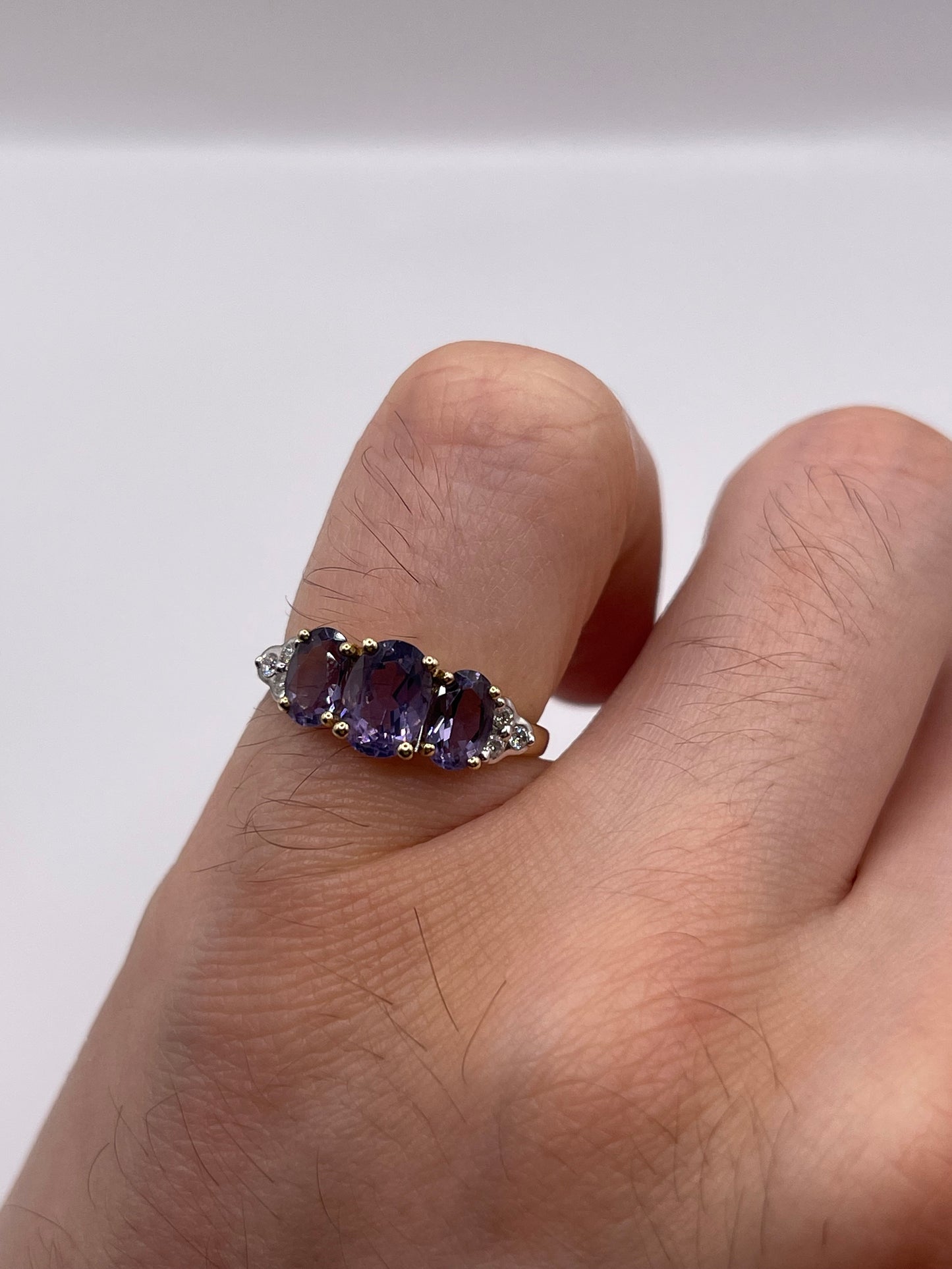 9ct gold iolite and diamond ring