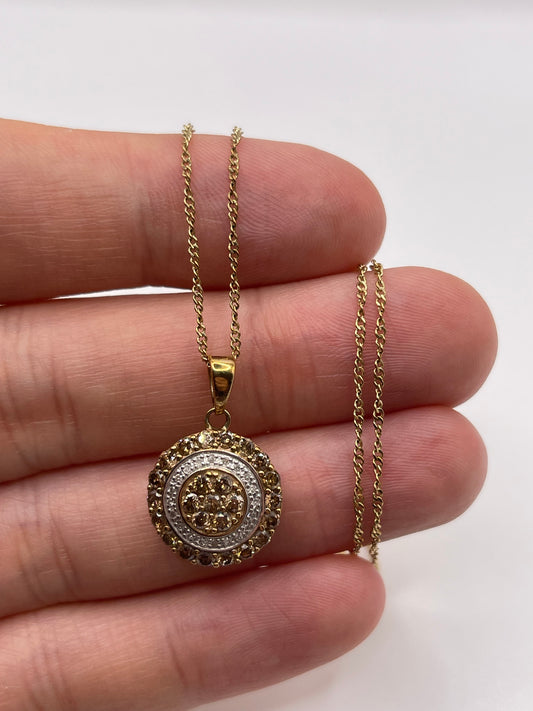 9ct gold diamond cluster necklace