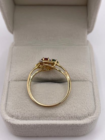 9ct gold multi gemstone and diamond ring