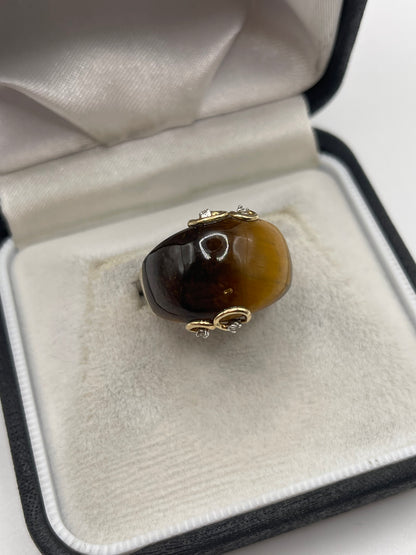 9ct gold tigers eye and diamond ring