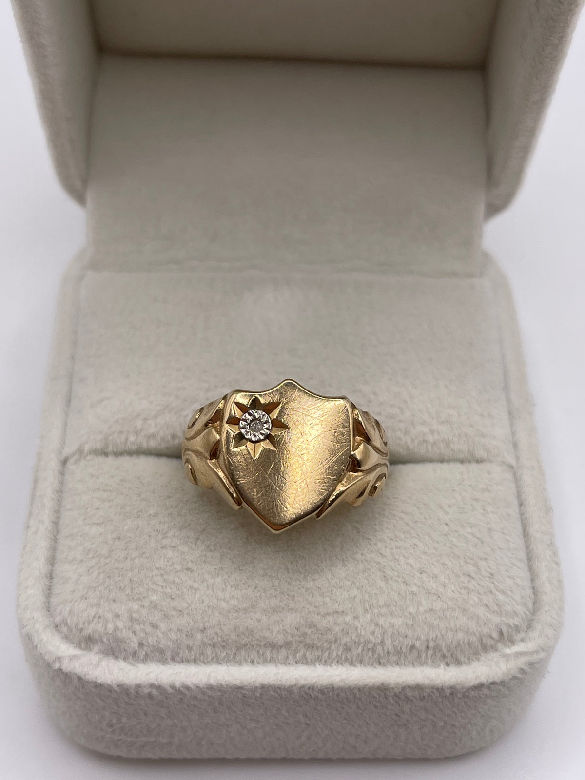 9ct gold diamond shield signet ring
