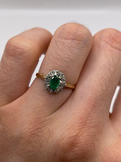 9ct gold emerald and diamond ring