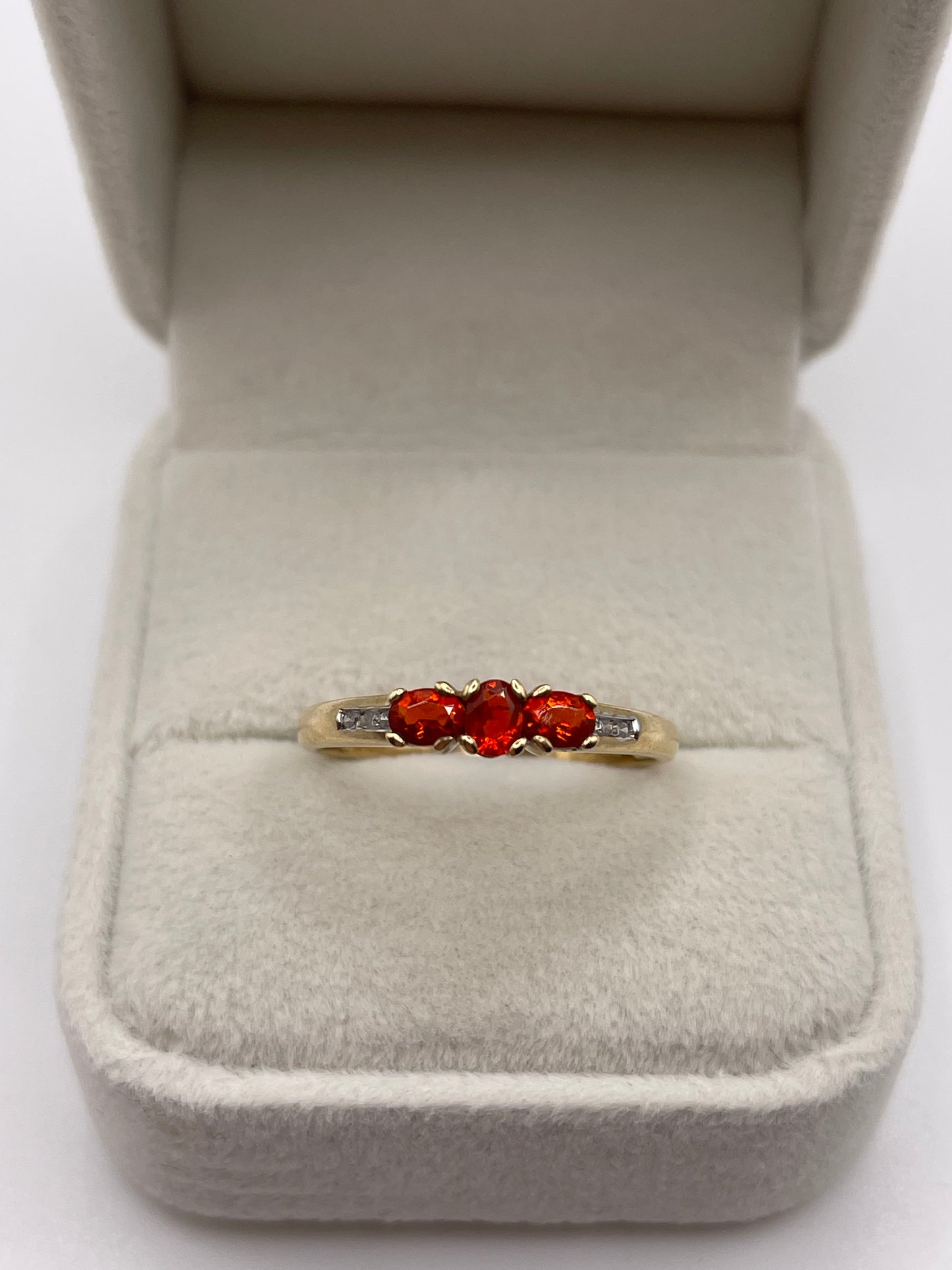 9ct gold fire opal and diamond ring