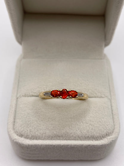 9ct gold fire opal and diamond ring