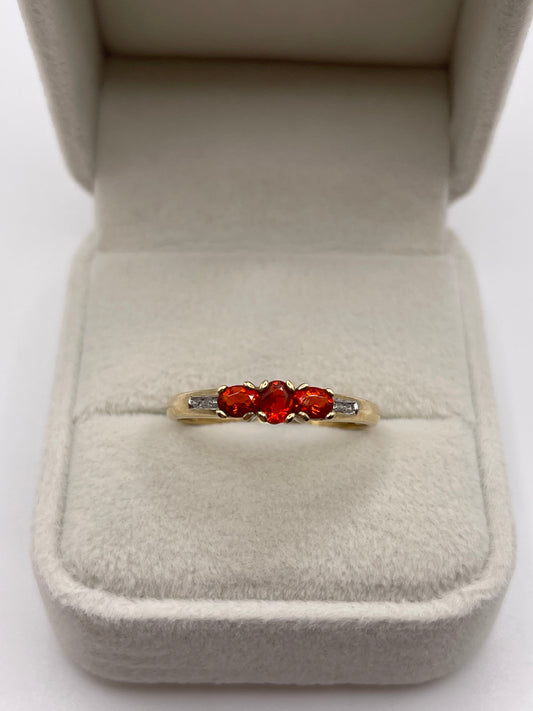 9ct gold fire opal and diamond ring