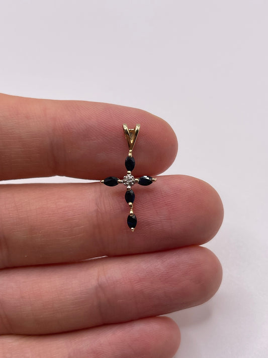 9ct gold sapphire and diamond cross pendant